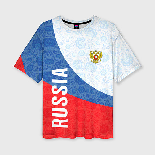 Женская футболка оверсайз RUSSIA SPORT STYLE РОССИЯ СПОРТИВНЫЙ СТИЛЬ / 3D-принт – фото 1