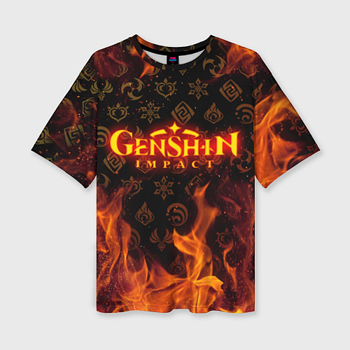 Женская футболка оверсайз GENSHIN IMPACT FIRE SYMBOL ОГНЕННАЯ СТИХИЯ / 3D-принт – фото 1
