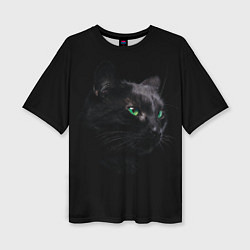 Женская футболка оверсайз Черна кошка с изумрудными глазами