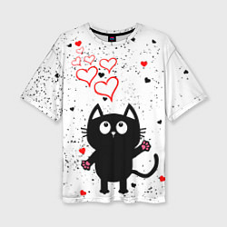 Женская футболка оверсайз Влюблённый котик Cat Love