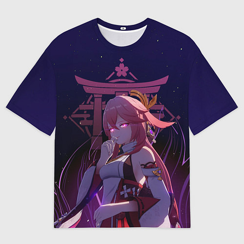 Женская футболка оверсайз Genshin Impact - Гудзи Яэ Мико / 3D-принт – фото 1