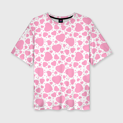 Женская футболка оверсайз Розовые Сердечки LOVE / 3D-принт – фото 1