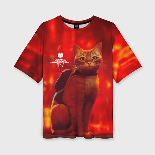 Женская футболка оверсайз The Stray Кот-бродяга в огненных тонах / 3D-принт – фото 1