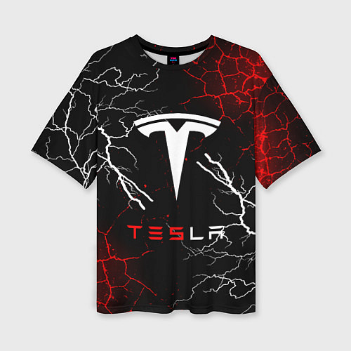 Женская футболка оверсайз Tesla Трещины с молниями / 3D-принт – фото 1
