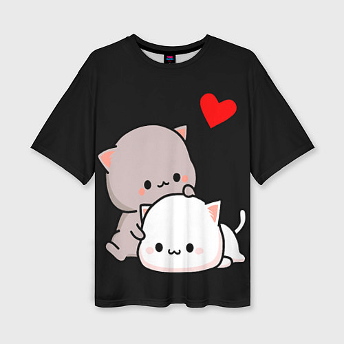 Женская футболка оверсайз Котическая любовь Kitty Love / 3D-принт – фото 1