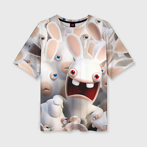 Женская футболка оверсайз Бешеные кролики в толпе / 3D-принт – фото 1