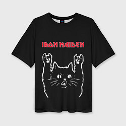 Женская футболка оверсайз Iron Maiden Рок кот