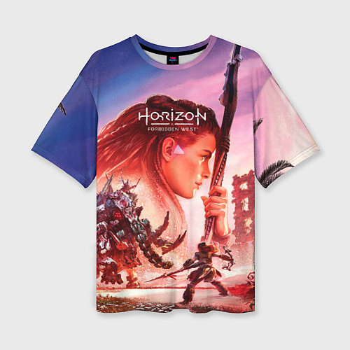 Женская футболка оверсайз Horizon Forbidden West game poster / 3D-принт – фото 1