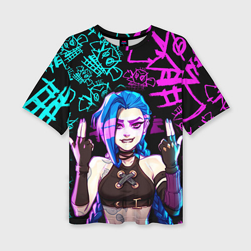 Женская футболка оверсайз JINX ДЖИНКС NEON PATTERN / 3D-принт – фото 1