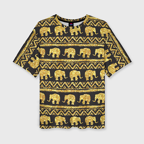 Женская футболка оверсайз Золотые слоны / 3D-принт – фото 1