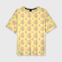 Женская футболка оверсайз Розовые пионы на желтом фоне