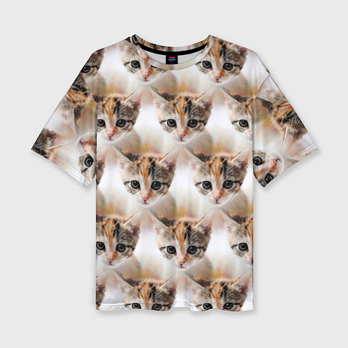Женская футболка оверсайз Маленький котенок паттерн / 3D-принт – фото 1