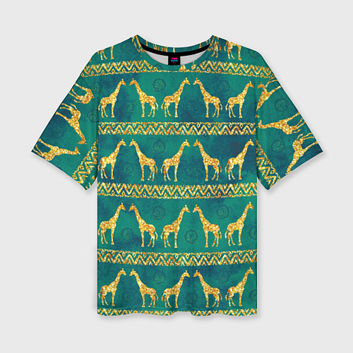 Женская футболка оверсайз Золотые жирафы паттерн / 3D-принт – фото 1