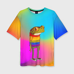 Женская футболка оверсайз Радужная лягушка Rainbow Frog