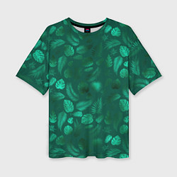 Женская футболка оверсайз Яркие зеленые листья