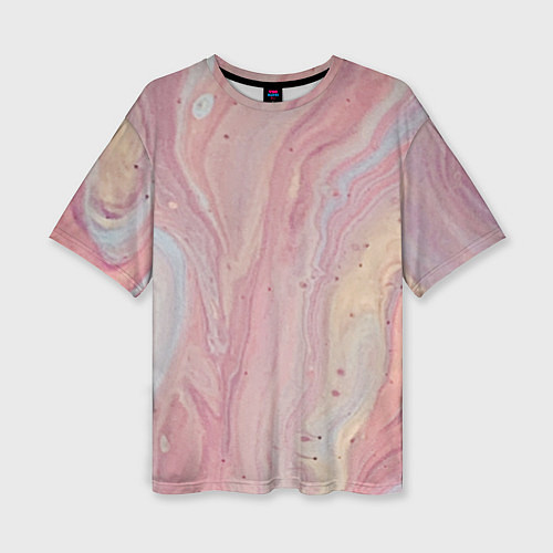 Женская футболка оверсайз Мраморный дизайн с розовыми, синими и желтыми цвет / 3D-принт – фото 1