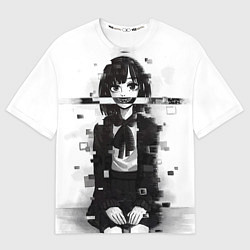 Женская футболка оверсайз Рисунок под аниме ч б