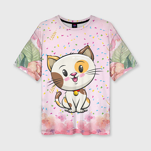 Женская футболка оверсайз Милый пятнистый котик / 3D-принт – фото 1