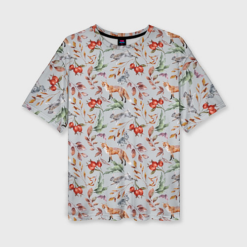 Женская футболка оверсайз Лисы и лесные ягоды / 3D-принт – фото 1