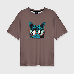 Женская футболка оверсайз Стильный кот в очках