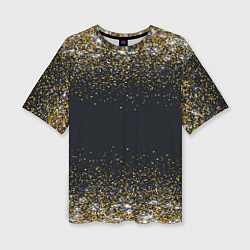 Женская футболка оверсайз Золотые блестки на темном фоне Сияющий глиттер, бл