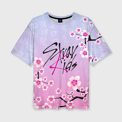 Женская футболка оверсайз Stray Kids цветы сакуры / 3D-принт – фото 1