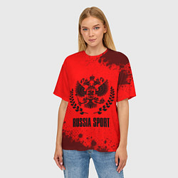 Футболка оверсайз женская RUSSIA - ГЕРБ Russia Sport Брызги, цвет: 3D-принт — фото 2