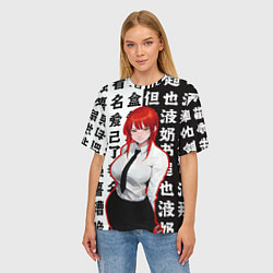 Футболка оверсайз женская Макима и иероглифы человек бензопила Chainsaw man, цвет: 3D-принт — фото 2