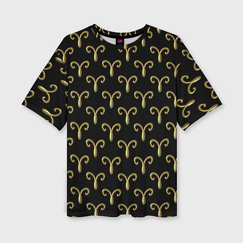 Женская футболка оверсайз Золотой овен на черном фоне Паттерн / 3D-принт – фото 1