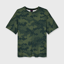 Женская футболка оверсайз Абстрактный геометрический зеленый камуфляж