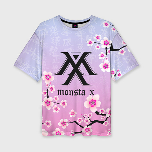 Женская футболка оверсайз MONSTA X САКУРА ЦВЕТЫ / 3D-принт – фото 1