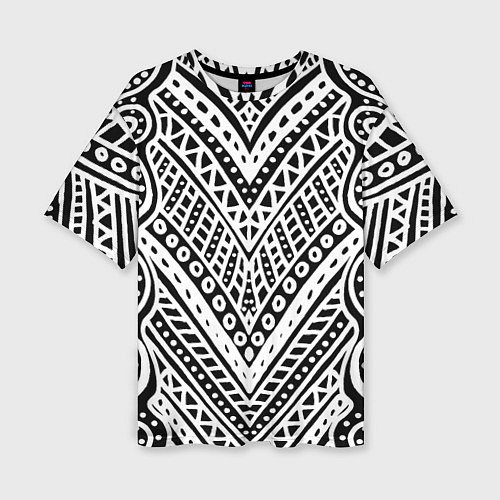 Женская футболка оверсайз Абстракция черно-белая Волны, полосы, вензеля Моно / 3D-принт – фото 1