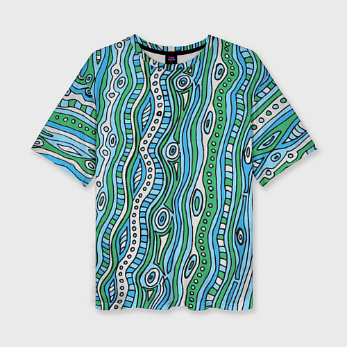 Женская футболка оверсайз Разноцветная абстракция в стиле дудл Волны, линии, / 3D-принт – фото 1
