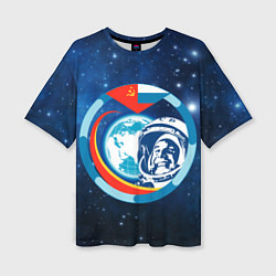 Женская футболка оверсайз Первый Космонавт Юрий Гагарин 3D 3
