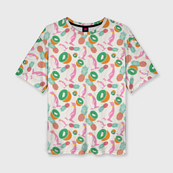 Футболка оверсайз женская Пингвины, киви и ананасы, цвет: 3D-принт