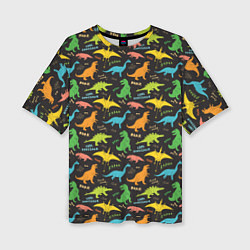 Женская футболка оверсайз Разноцветные Динозавры