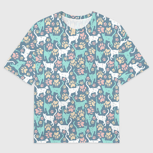 Женская футболка оверсайз Кошки и следы от лап / 3D-принт – фото 1