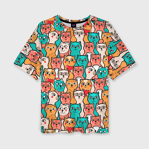 Женская футболка оверсайз Милые Разноцветные Котики / 3D-принт – фото 1