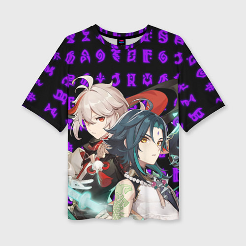 Женская футболка оверсайз КАДЗУХА И СЯО ГЕНШИН ИМПАКТ / 3D-принт – фото 1