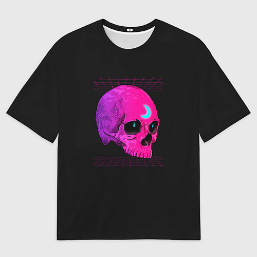Женская футболка оверсайз Неоновый череп с огоньками / 3D-принт – фото 1