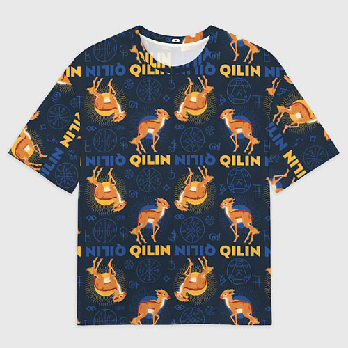 Женская футболка оверсайз Фантастические Твари Qilin паттерн / 3D-принт – фото 1