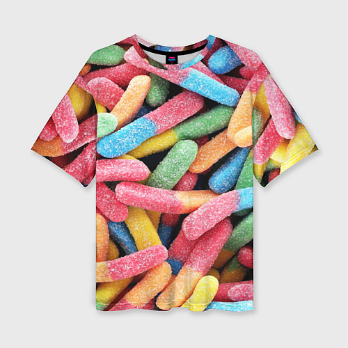 Женская футболка оверсайз Мармеладные червячки / 3D-принт – фото 1