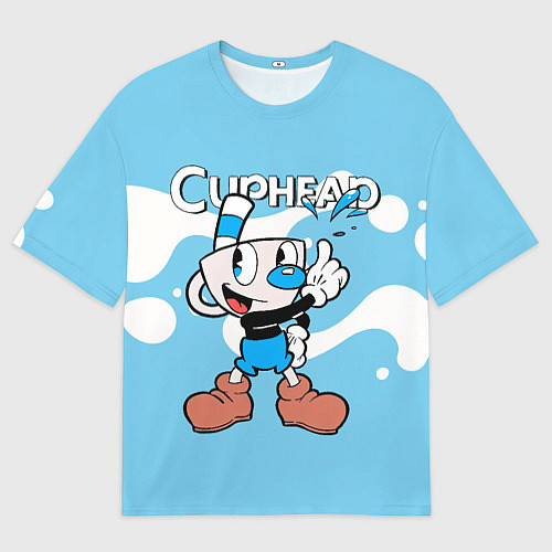 Женская футболка оверсайз Cuphead синяя чашечка / 3D-принт – фото 1