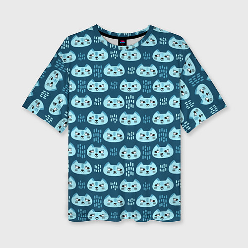 Женская футболка оверсайз Мордочки котов в плоском стиле Паттерн / 3D-принт – фото 1