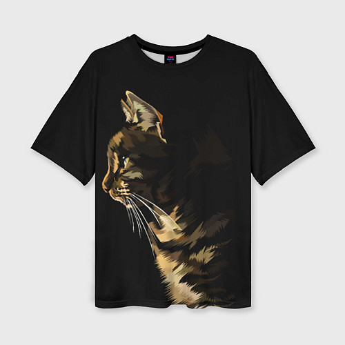 Женская футболка оверсайз Задумчивый полосатый кот / 3D-принт – фото 1