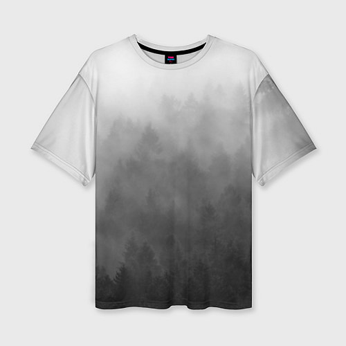 Женская футболка оверсайз Темный лес - туман / 3D-принт – фото 1