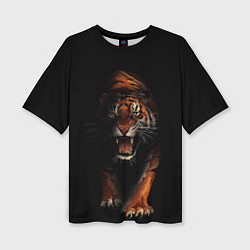 Женская футболка оверсайз Тигр на черном фоне