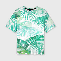 Женская футболка оверсайз Цветы Тропическая Акварель