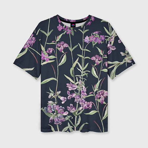 Женская футболка оверсайз Цветы Фиолетовые / 3D-принт – фото 1