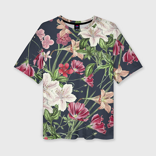Женская футболка оверсайз Цветы Розовые / 3D-принт – фото 1
